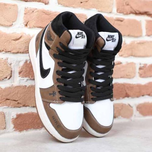 کتونی نایک ایر جردن ساقدار صلیب سفید موکا HP