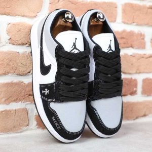 کتونی مردانه نایک جردن 1 صلیب مشکی سفید طوسی HP