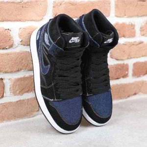 کتونی نایک ایر جردن 1 ساقدار مشکی سرمه ای لی HP