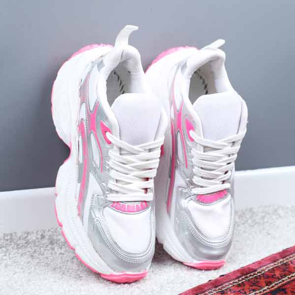 کتونی اسپرت لژدار سفید صورتی نقره ای sina