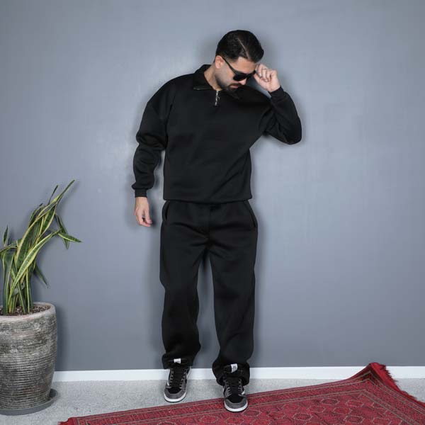 ست نیم زیپ و شلوار بگ مشکی