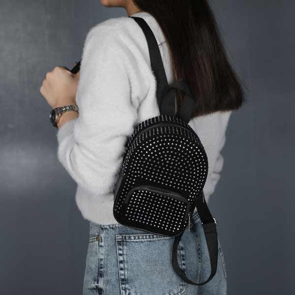 کوله مینی مخمل طرح نگین نقره ای