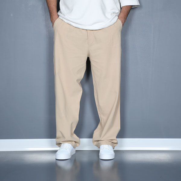 شلوار بگ بندی لنین نخودی رنگ